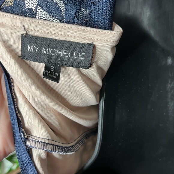 My Michelle Long Sleeve Lace Sparkly Navy Blue Formal Homecoming Sz 3 - Picture 7 of 13